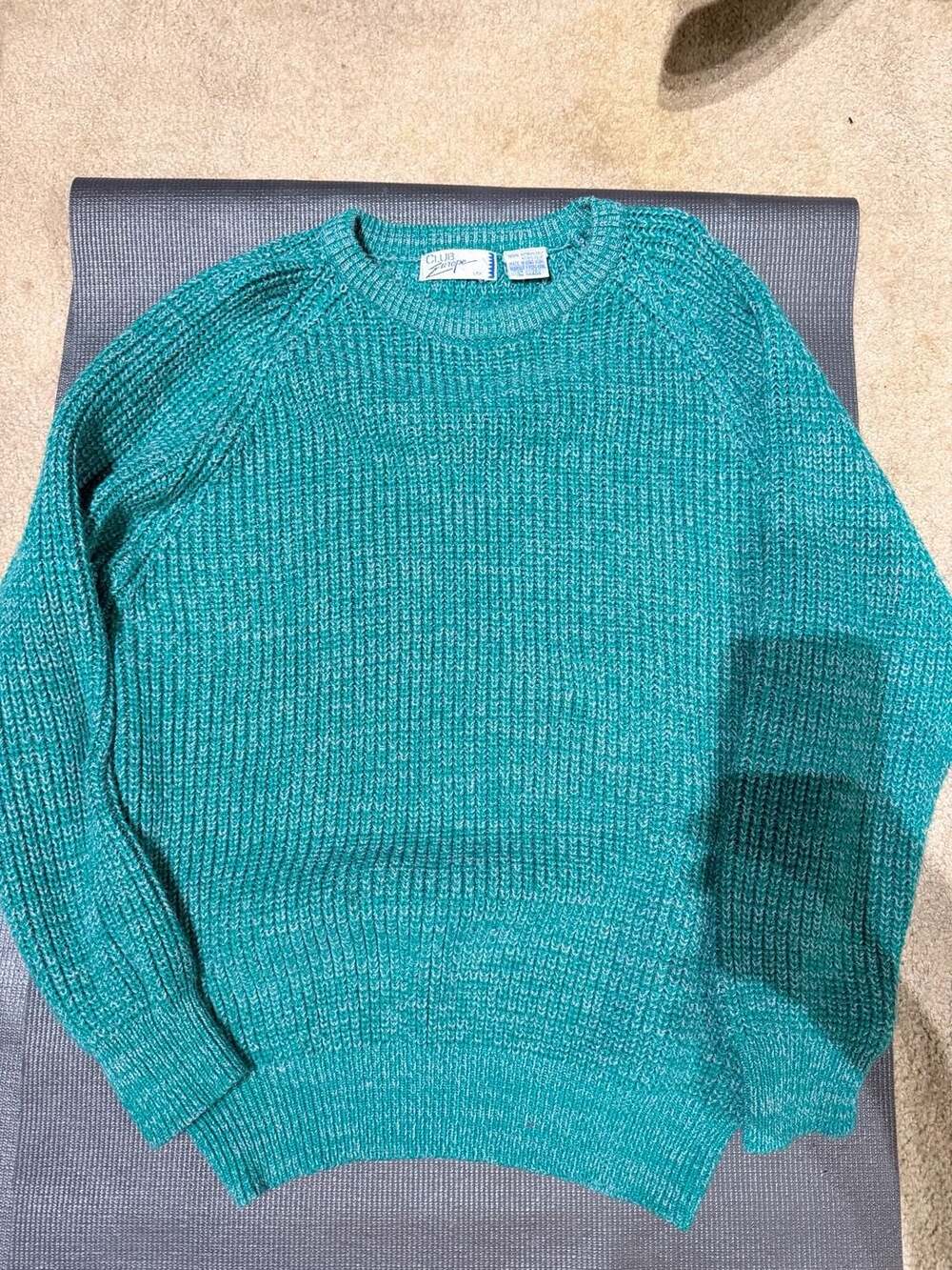 Club Europe Vintage Teal Acrylic Ribbed Crewneck Sweater